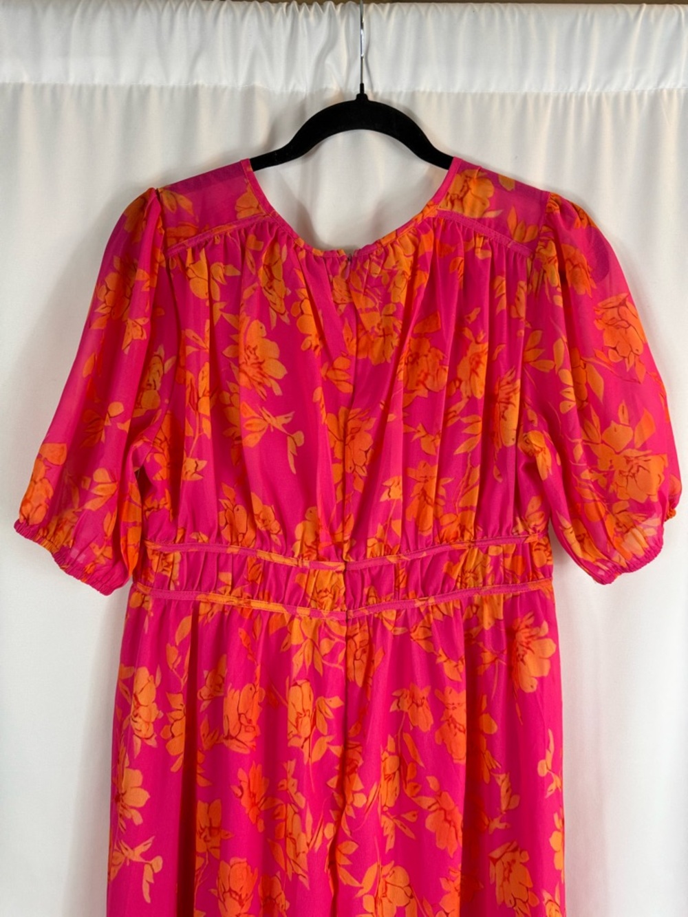 FLORAL MIDI DRESS FOR SUMMER GATHERINGS size: S color: pink-orange floral print - Picture 12 of 17